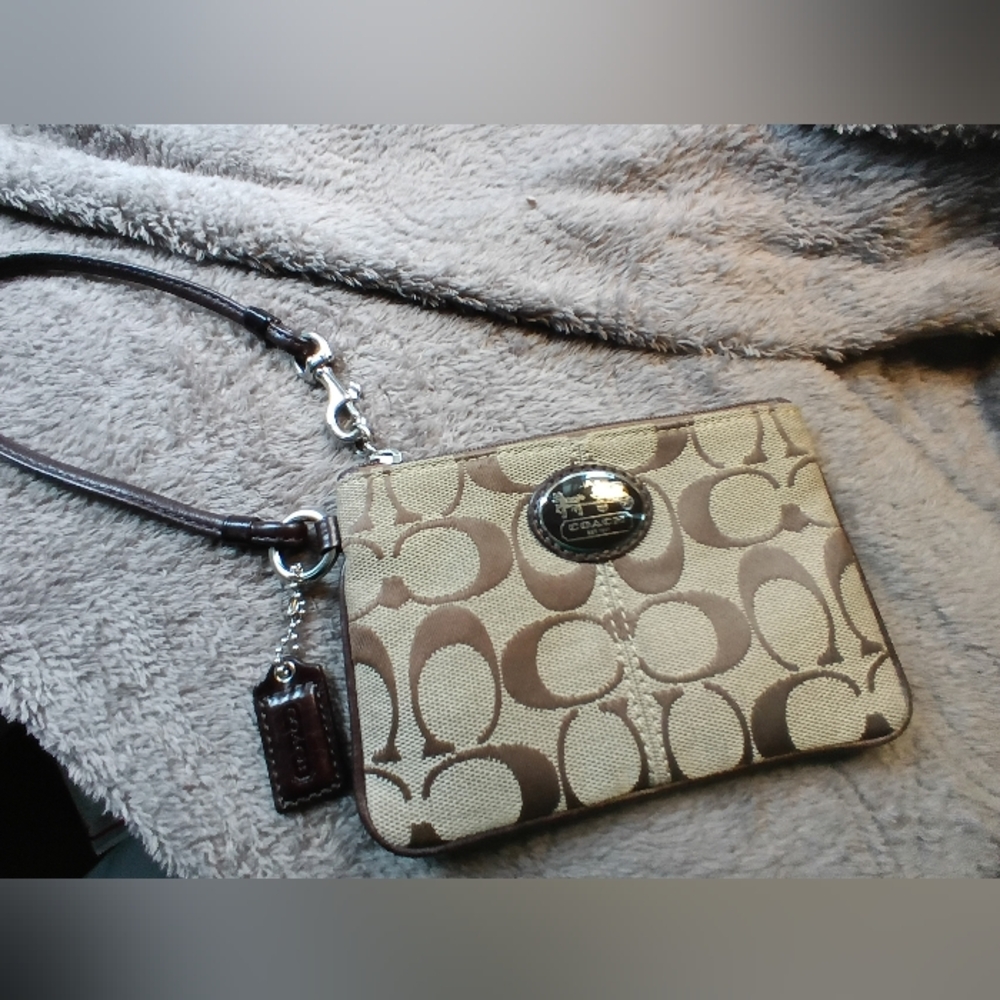 Coach Tan and Brown Signature Wristlet - Picture 10 of 11